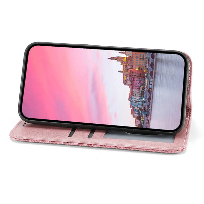 For Samsung Galaxy S24 Ultra Case Imprinted PU Leather+TPU Cell Phone Wallet Cover - Rose Gold