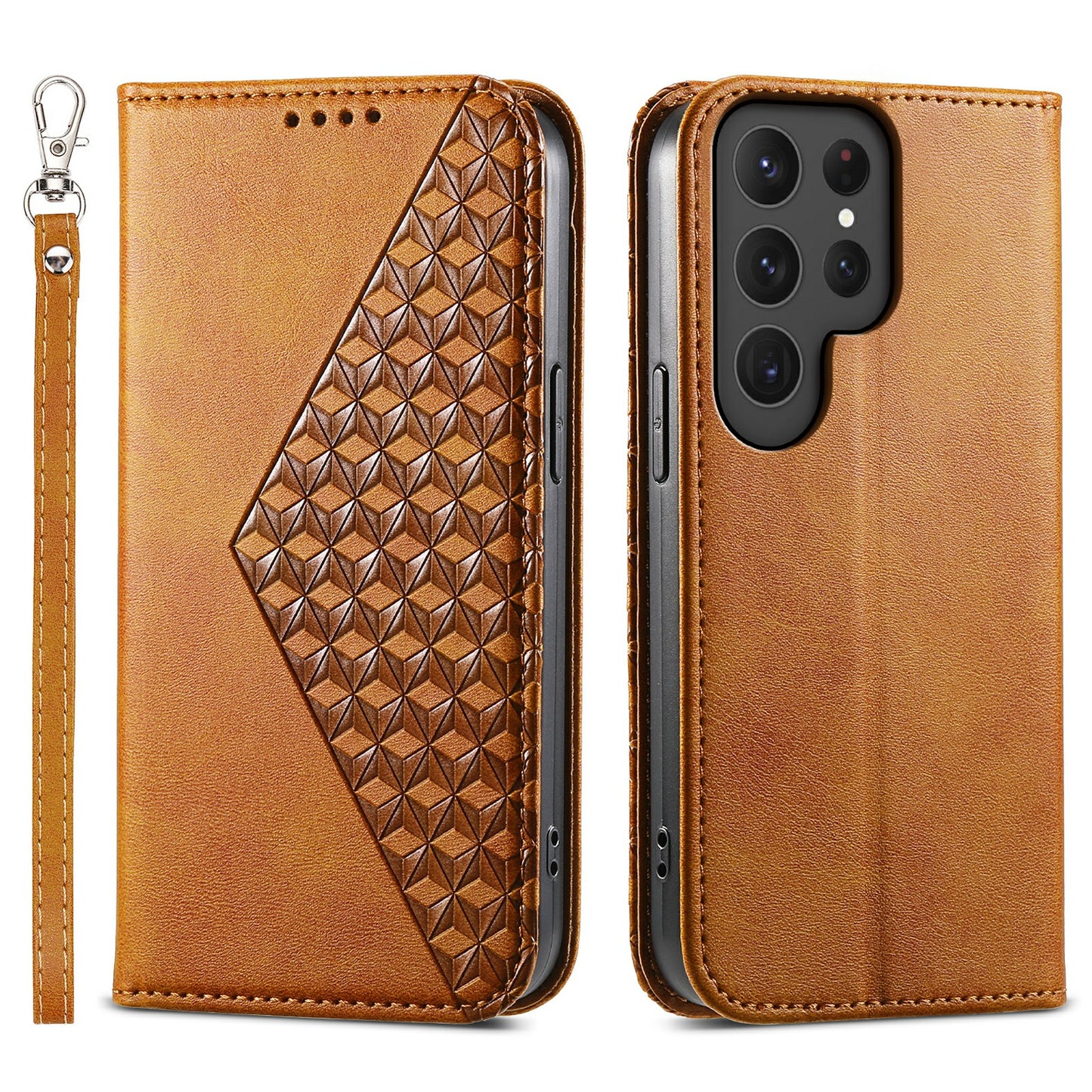 For Samsung Galaxy S24 Ultra Case Imprinted PU Leather+TPU Cell Phone Wallet Cover - Yellow