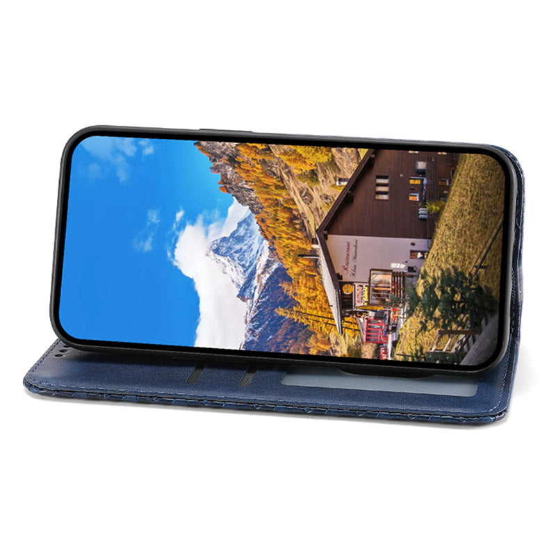 For Samsung Galaxy S24+ Cell Phone Case Calf Texture PU Leather Wallet Cover with Strap - Blue