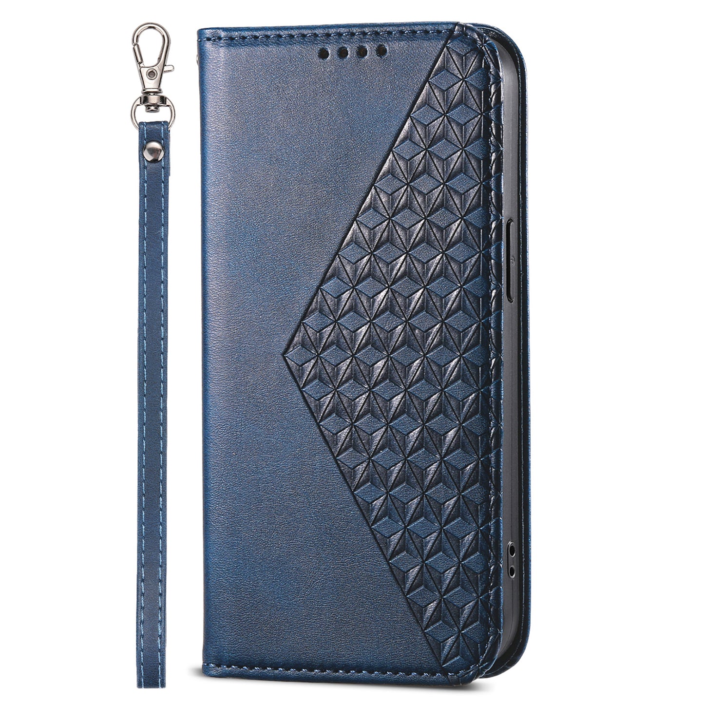 For Samsung Galaxy S24+ Cell Phone Case Calf Texture PU Leather Wallet Cover with Strap - Blue