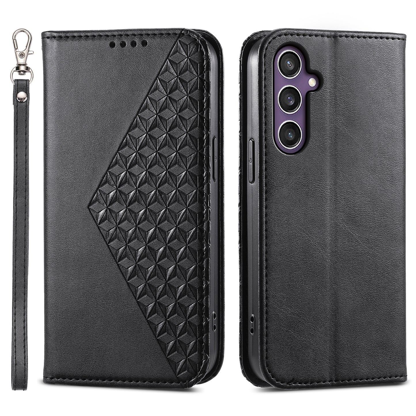 For Samsung Galaxy S24 Case PU Leather Imprinted Smart Phone Protector with Wallet - Black