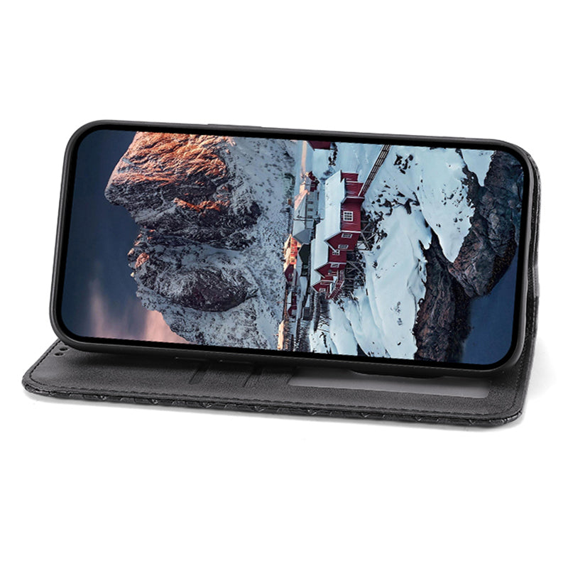 For Samsung Galaxy S24 Case PU Leather Imprinted Smart Phone Protector with Wallet - Black