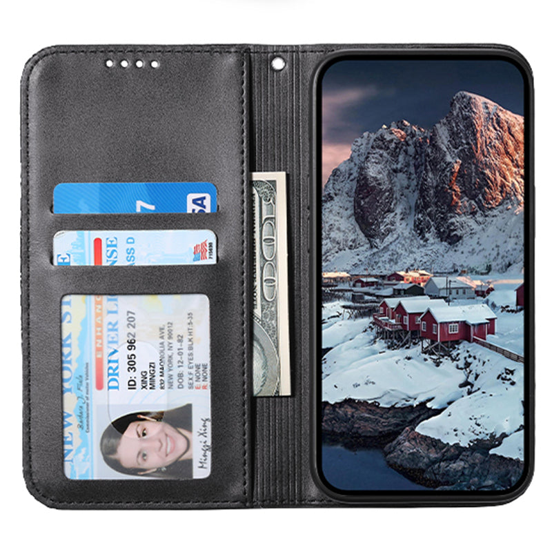 For Samsung Galaxy S24 Case PU Leather Imprinted Smart Phone Protector with Wallet - Black