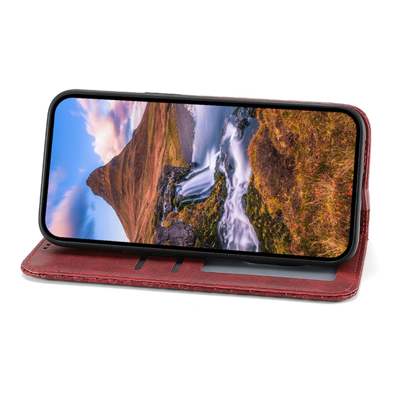 For Samsung Galaxy S24 Case PU Leather Imprinted Smart Phone Protector with Wallet - Red
