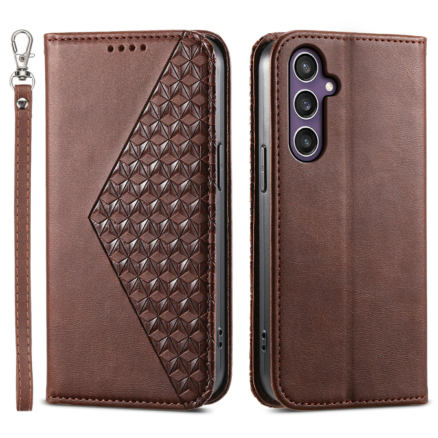 For Samsung Galaxy S24 Case PU Leather Imprinted Smart Phone Protector with Wallet - Brown