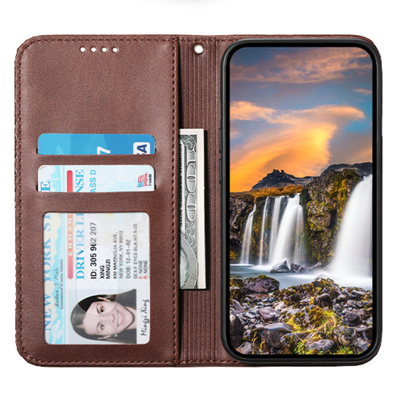 For Samsung Galaxy S24 Case PU Leather Imprinted Smart Phone Protector with Wallet - Brown