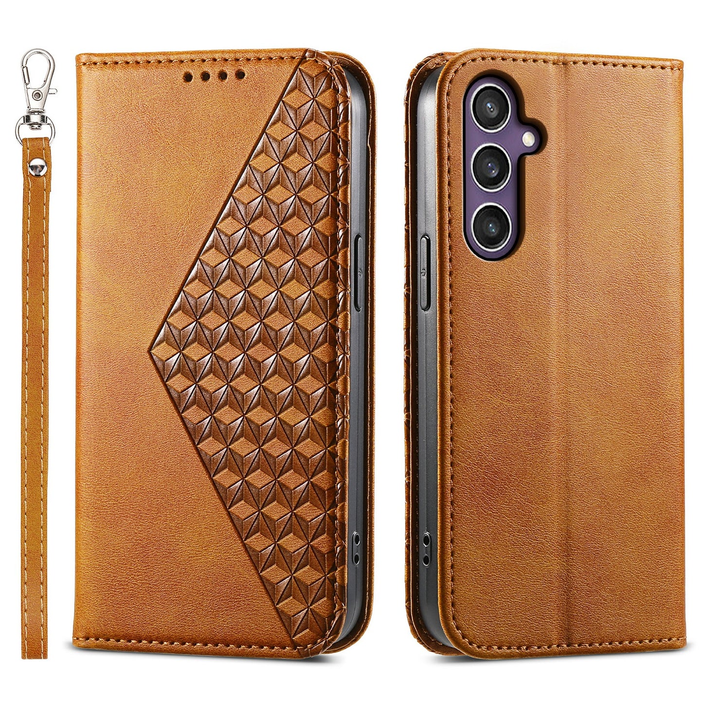 For Samsung Galaxy S24 Case PU Leather Imprinted Smart Phone Protector with Wallet - Yellow