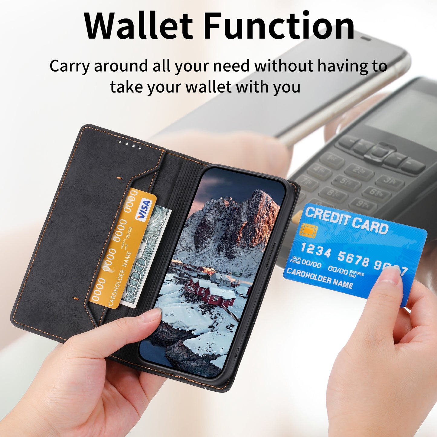 DF-05 For Samsung Galaxy S24+ Cell Phone Case RFID Blocking PU Leather Cover - Black
