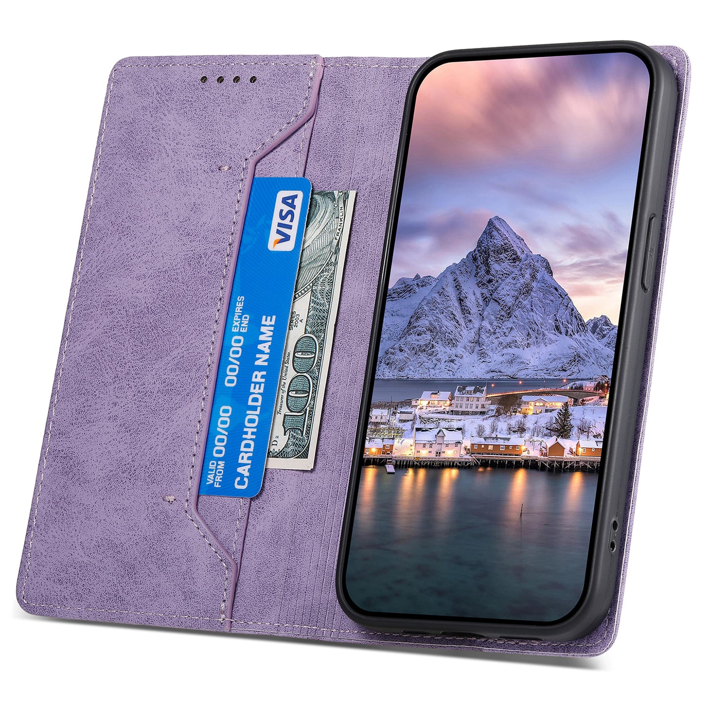 DF-05 For Samsung Galaxy S24 Cell Phone Case RFID Blocking PU Leather Cover with Wallet - Purple