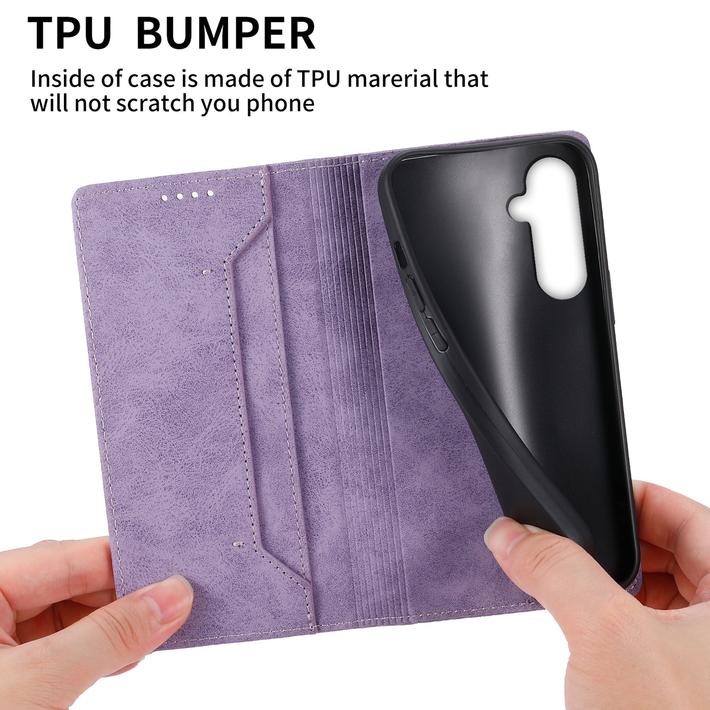 DF-05 For Samsung Galaxy S24 Cell Phone Case RFID Blocking PU Leather Cover with Wallet - Purple