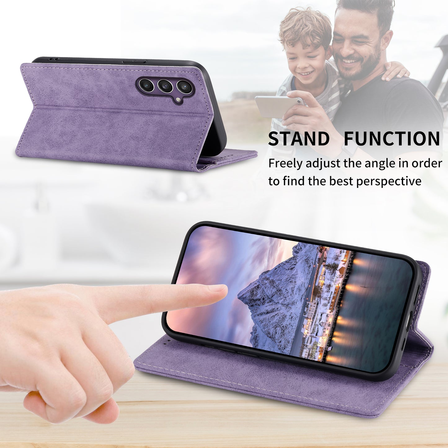 DF-05 For Samsung Galaxy S24 Cell Phone Case RFID Blocking PU Leather Cover with Wallet - Purple
