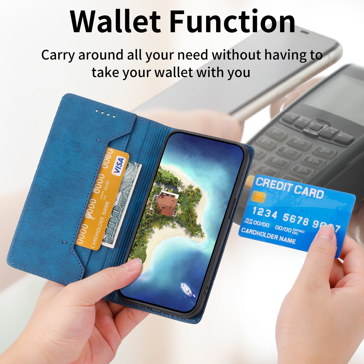 DF-05 For Samsung Galaxy S24 Cell Phone Case RFID Blocking PU Leather Cover with Wallet - Blue