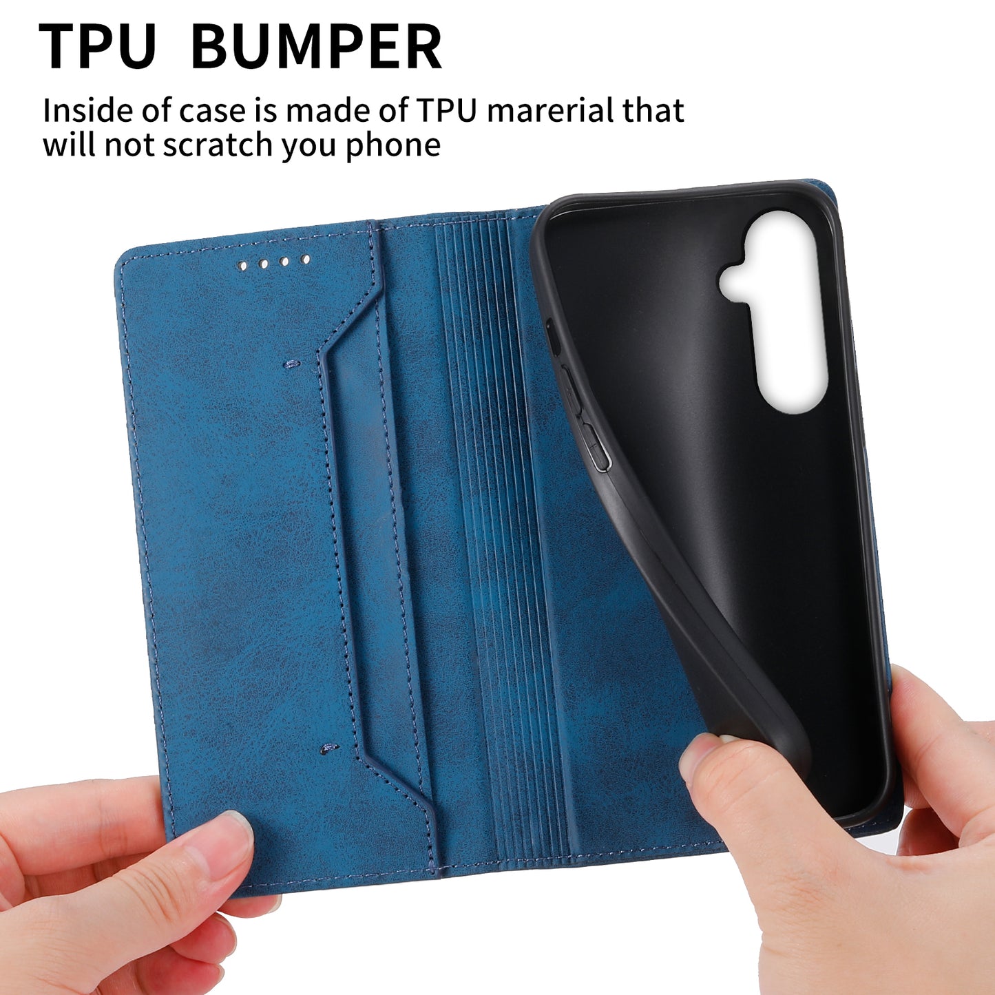 DF-05 For Samsung Galaxy S24 Cell Phone Case RFID Blocking PU Leather Cover with Wallet - Blue
