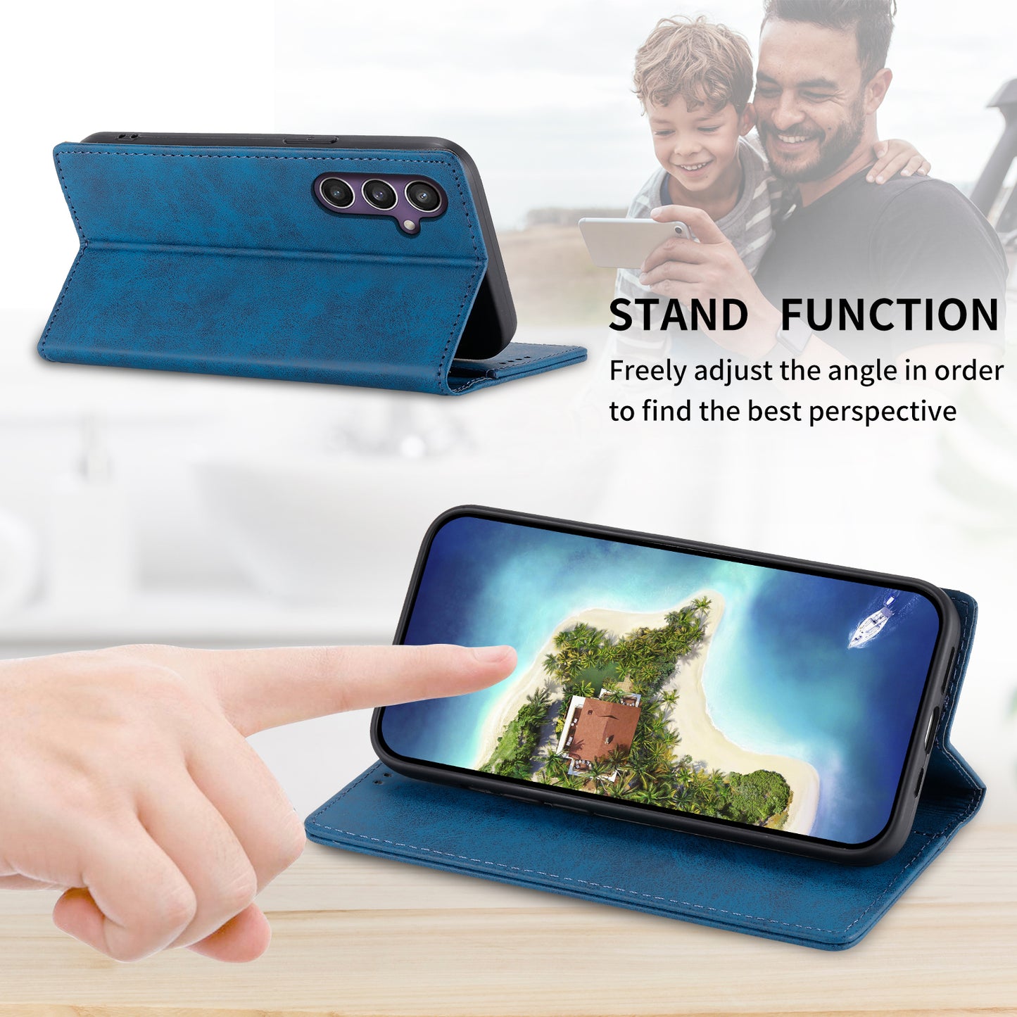DF-05 For Samsung Galaxy S24 Cell Phone Case RFID Blocking PU Leather Cover with Wallet - Blue