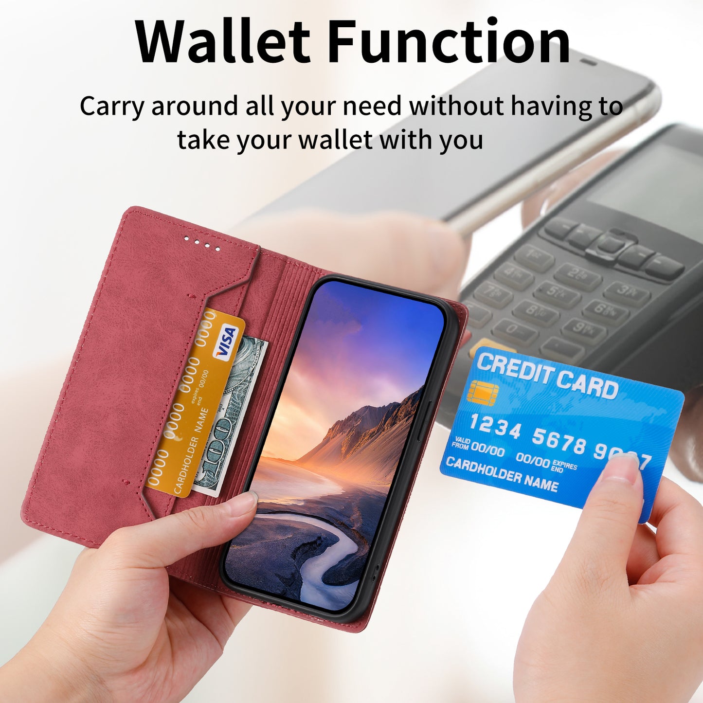 DF-05 For Samsung Galaxy S24 Ultra Case RFID Blocking PU Leather Phone Cover Wallet - Red