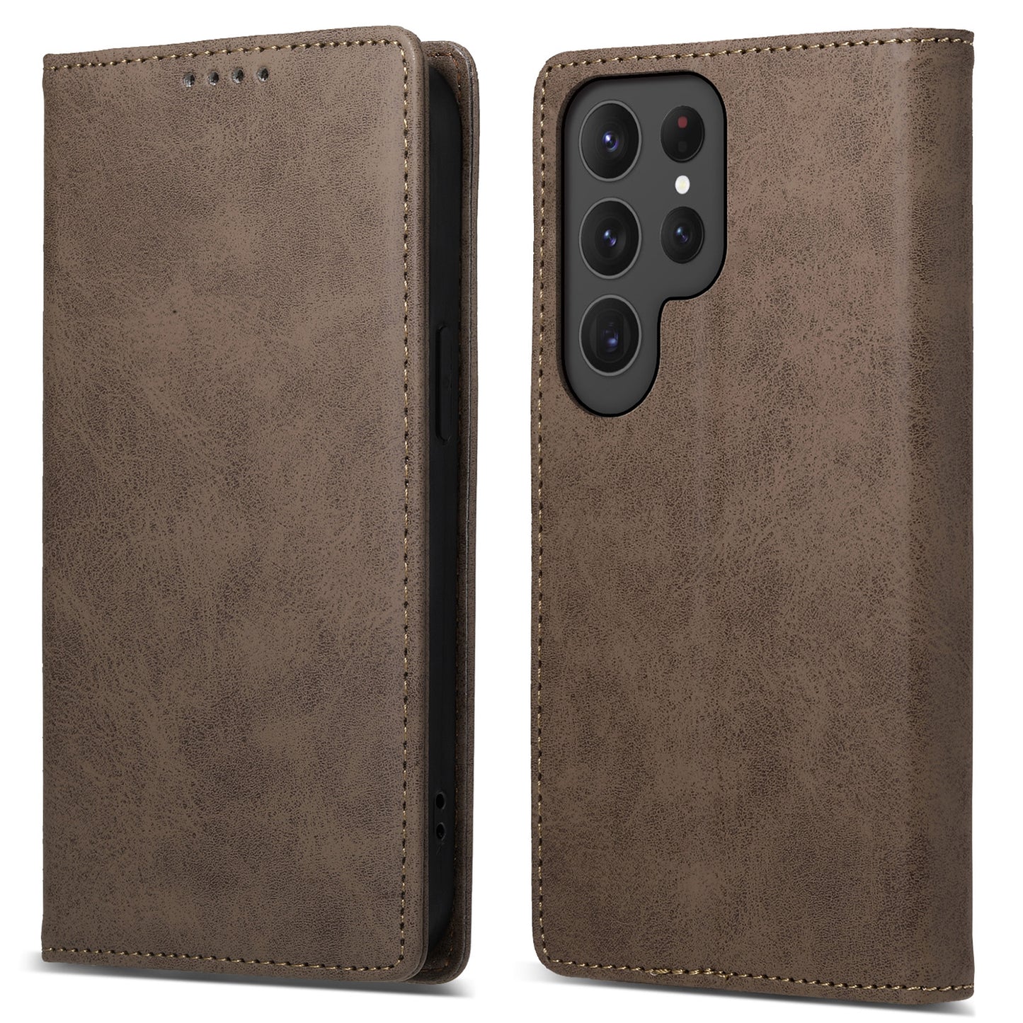 DF-05 For Samsung Galaxy S24 Ultra Case RFID Blocking PU Leather Phone Cover Wallet - Brown