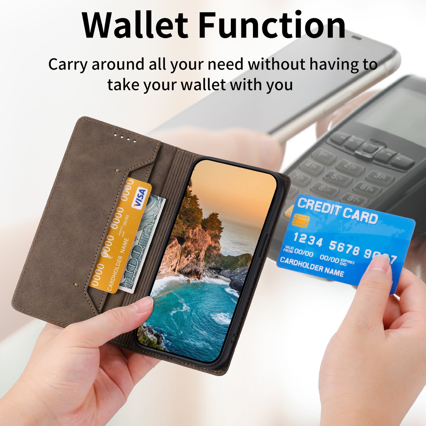 DF-05 For Samsung Galaxy S24 Ultra Case RFID Blocking PU Leather Phone Cover Wallet - Brown