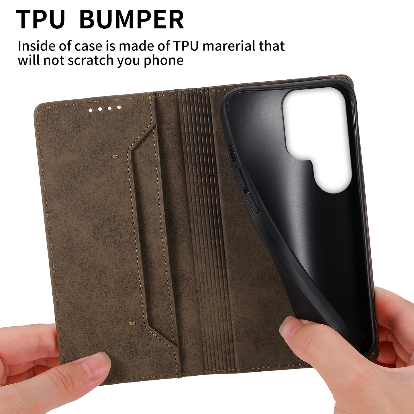 DF-05 For Samsung Galaxy S24 Ultra Case RFID Blocking PU Leather Phone Cover Wallet - Brown