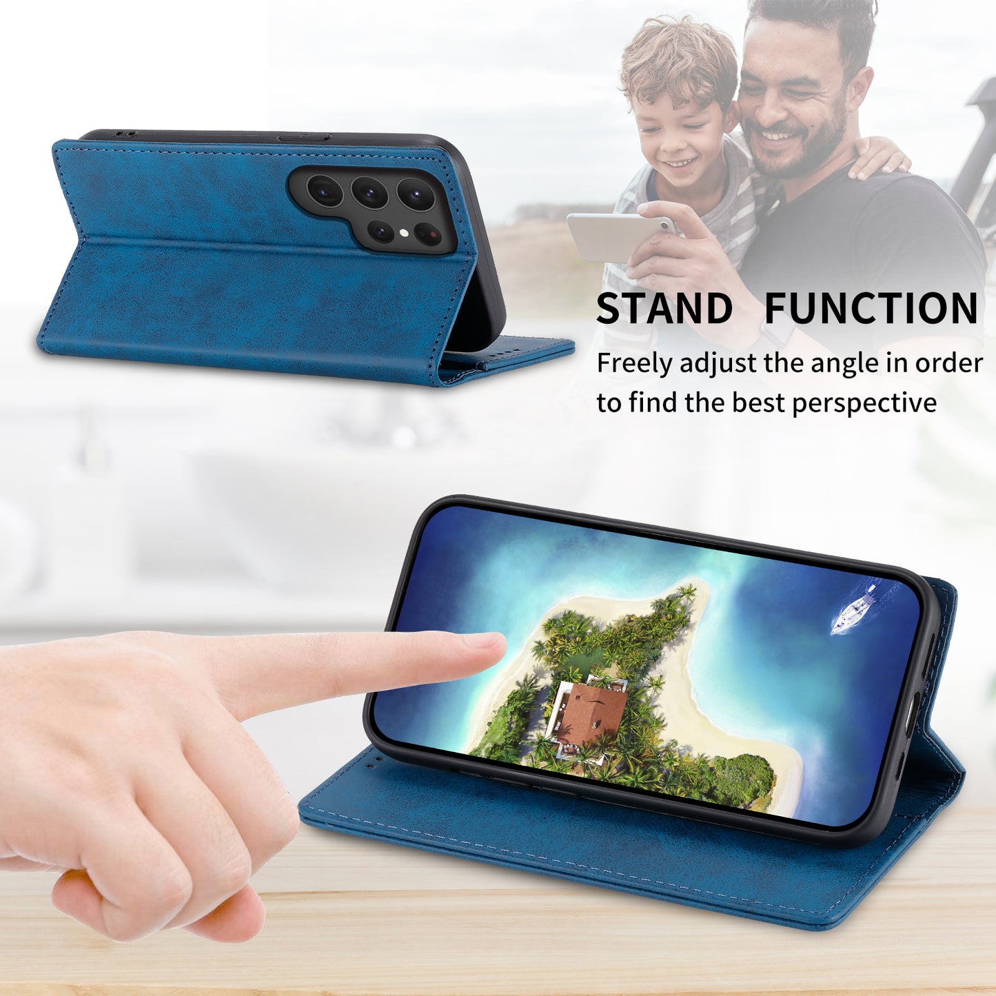 DF-05 For Samsung Galaxy S24 Ultra Case RFID Blocking PU Leather Phone Cover Wallet - Blue
