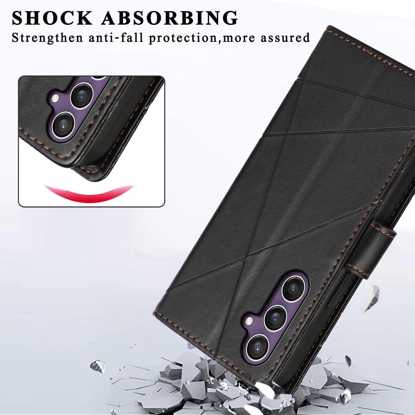 DF-06 For Samsung Galaxy S24 Cell Phone Cases with Strap Imprinted PU Leather Cover - Black
