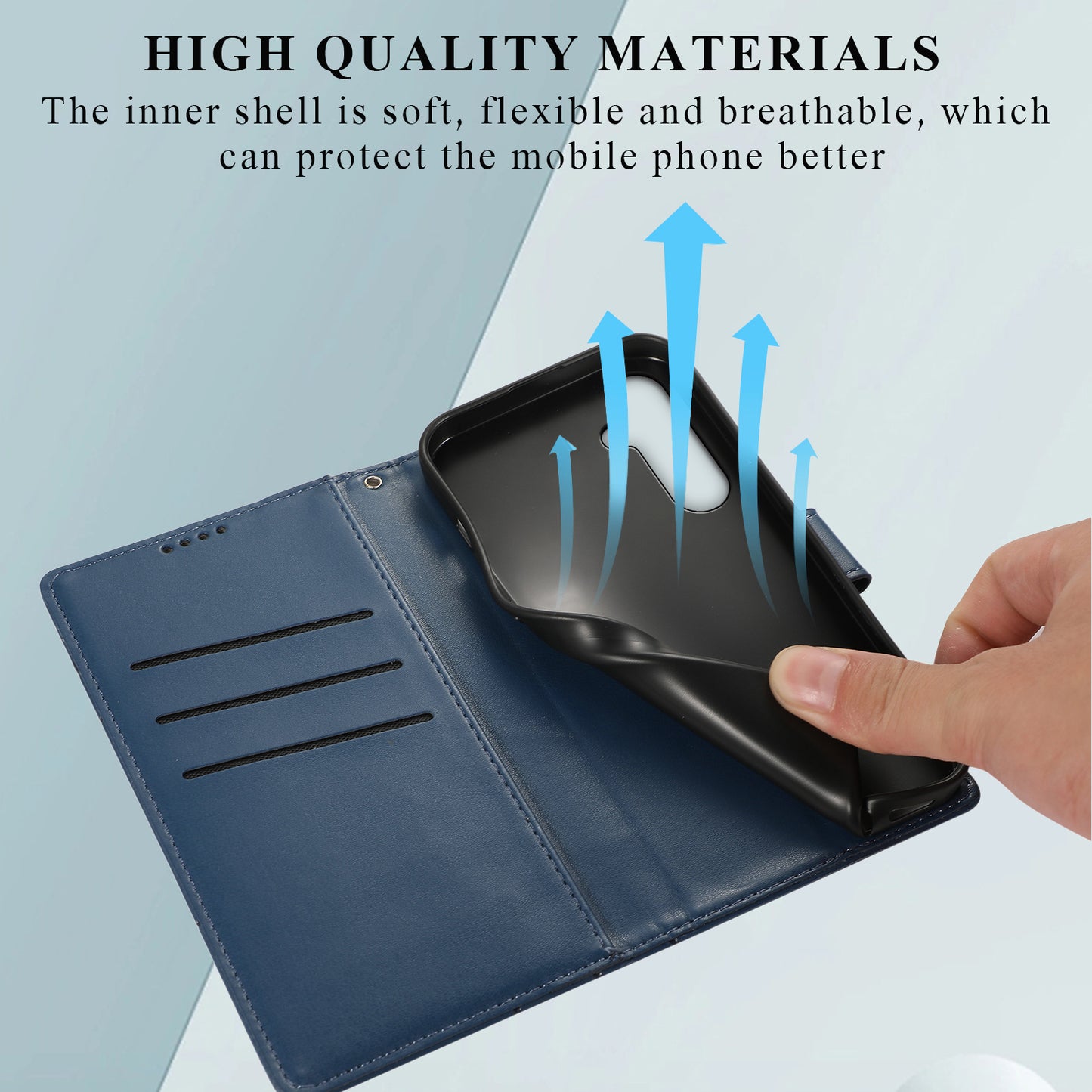 DF-06 For Samsung Galaxy S24 Cell Phone Cases with Strap Imprinted PU Leather Cover - Blue