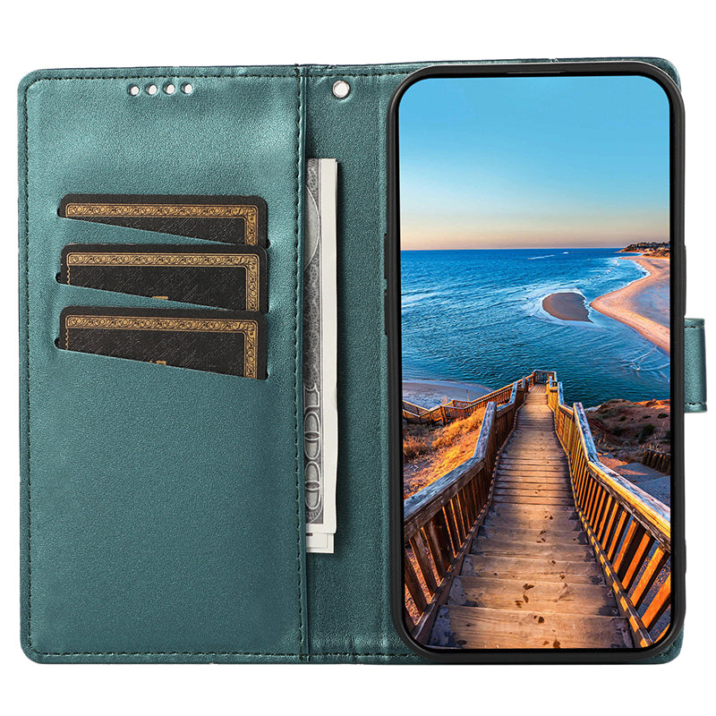 DF-06 For Samsung Galaxy S24 Cell Phone Cases with Strap Imprinted PU Leather Cover - Green