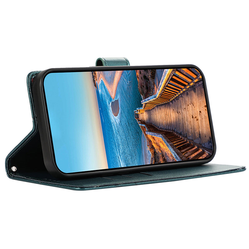 DF-06 For Samsung Galaxy S24 Cell Phone Cases with Strap Imprinted PU Leather Cover - Green