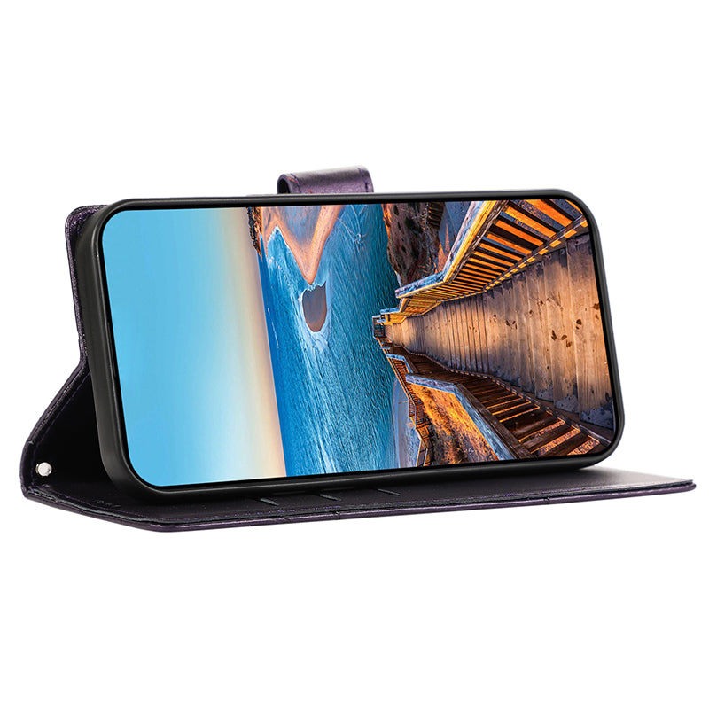 DF-06 For Samsung Galaxy S24 Cell Phone Cases with Strap Imprinted PU Leather Cover - Purple