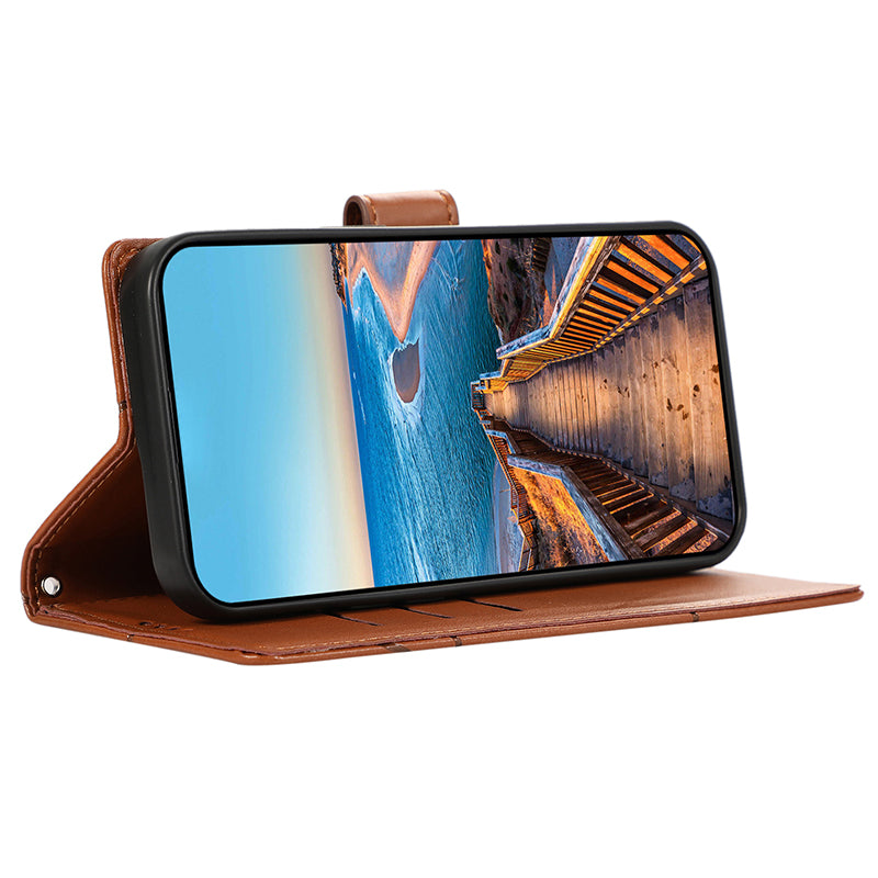 DF-06 For Samsung Galaxy S24+ Cell Phone Cases Imprinted Folio Flip PU Leather Cover - Brown