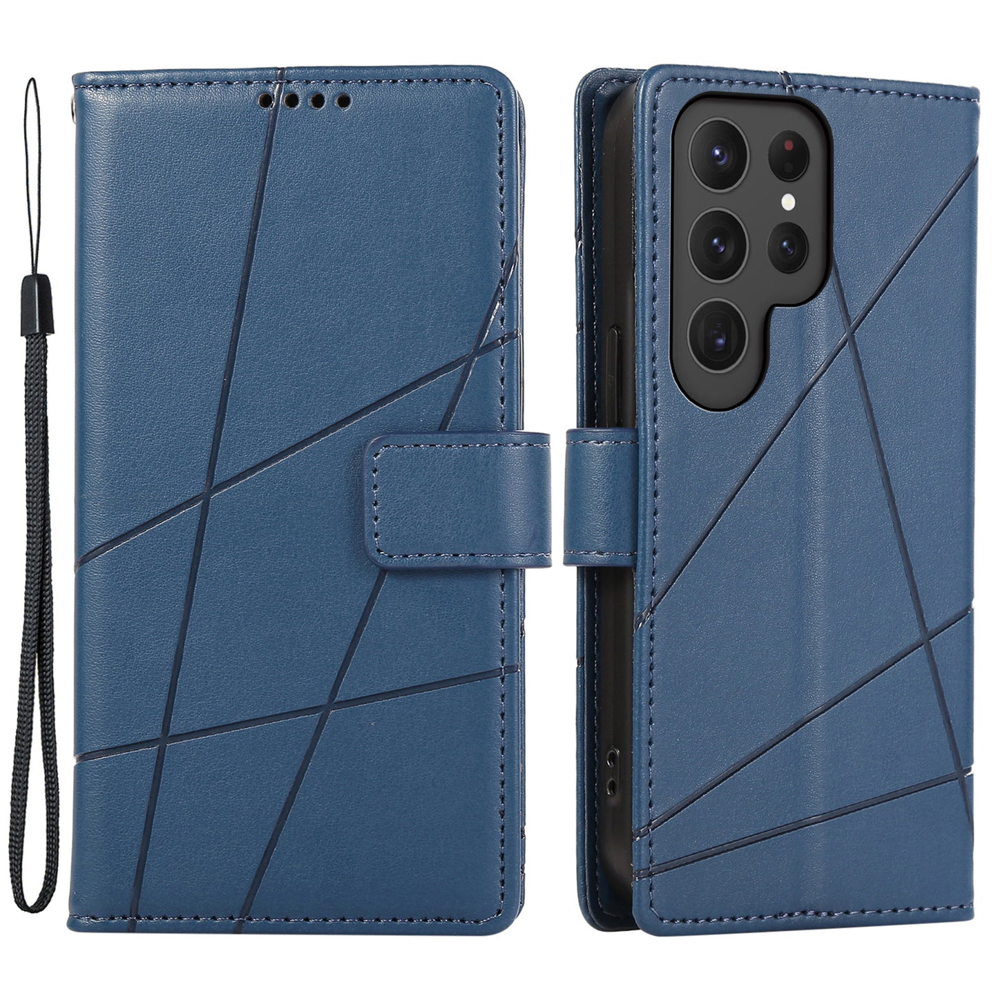 DF-06 Cell Phone Cases for Samsung Galaxy S24 Ultra Anti-scratch Imprinted PU Leather Cover - Blue
