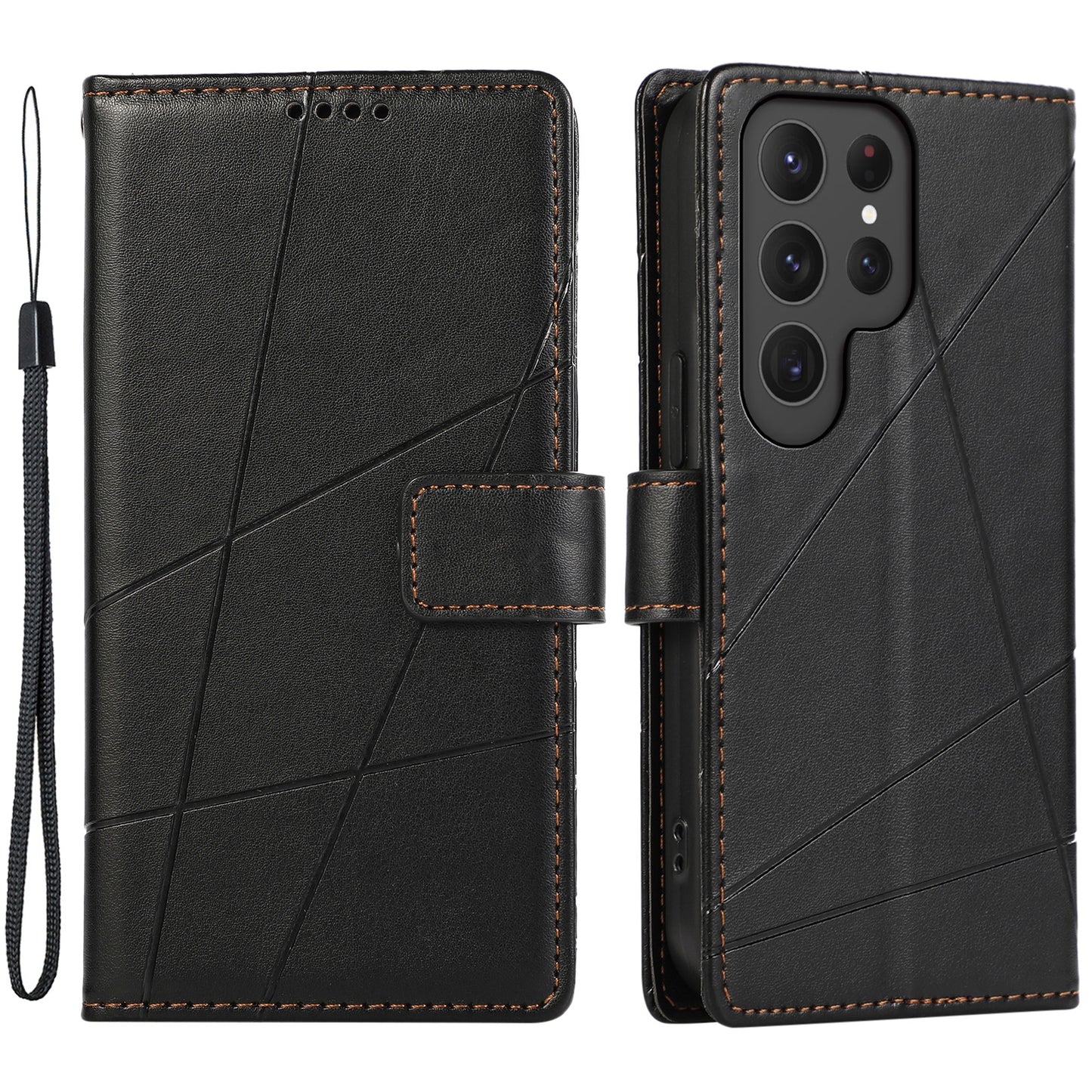 DF-06 Cell Phone Cases for Samsung Galaxy S24 Ultra Anti-scratch Imprinted PU Leather Cover - Black