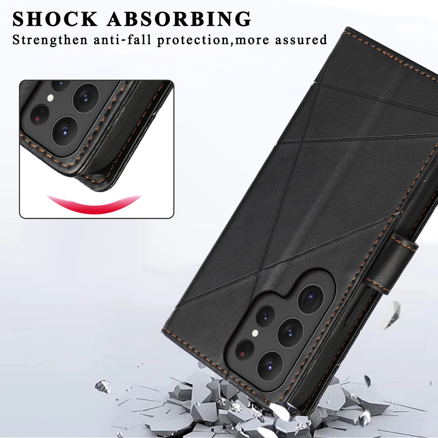 DF-06 Cell Phone Cases for Samsung Galaxy S24 Ultra Anti-scratch Imprinted PU Leather Cover - Black