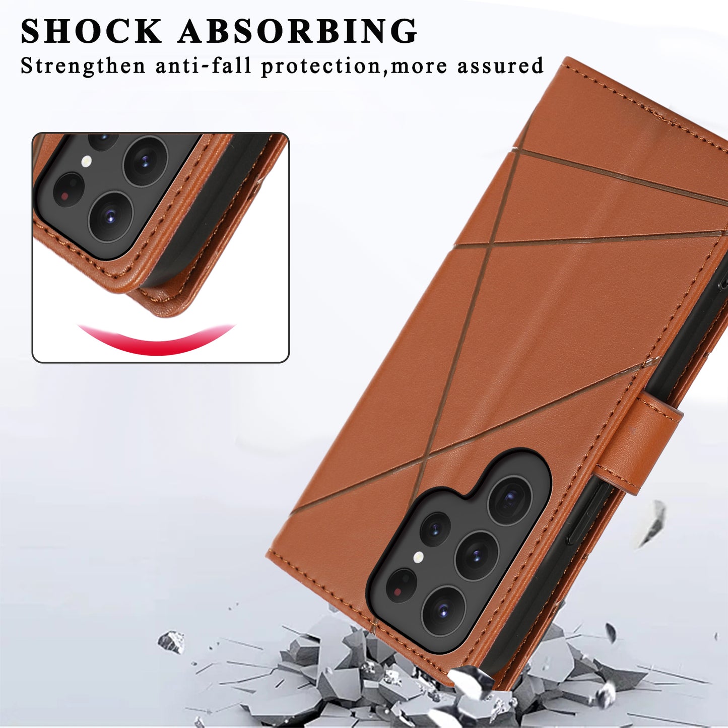 DF-06 Cell Phone Cases for Samsung Galaxy S24 Ultra Anti-scratch Imprinted PU Leather Cover - Brown