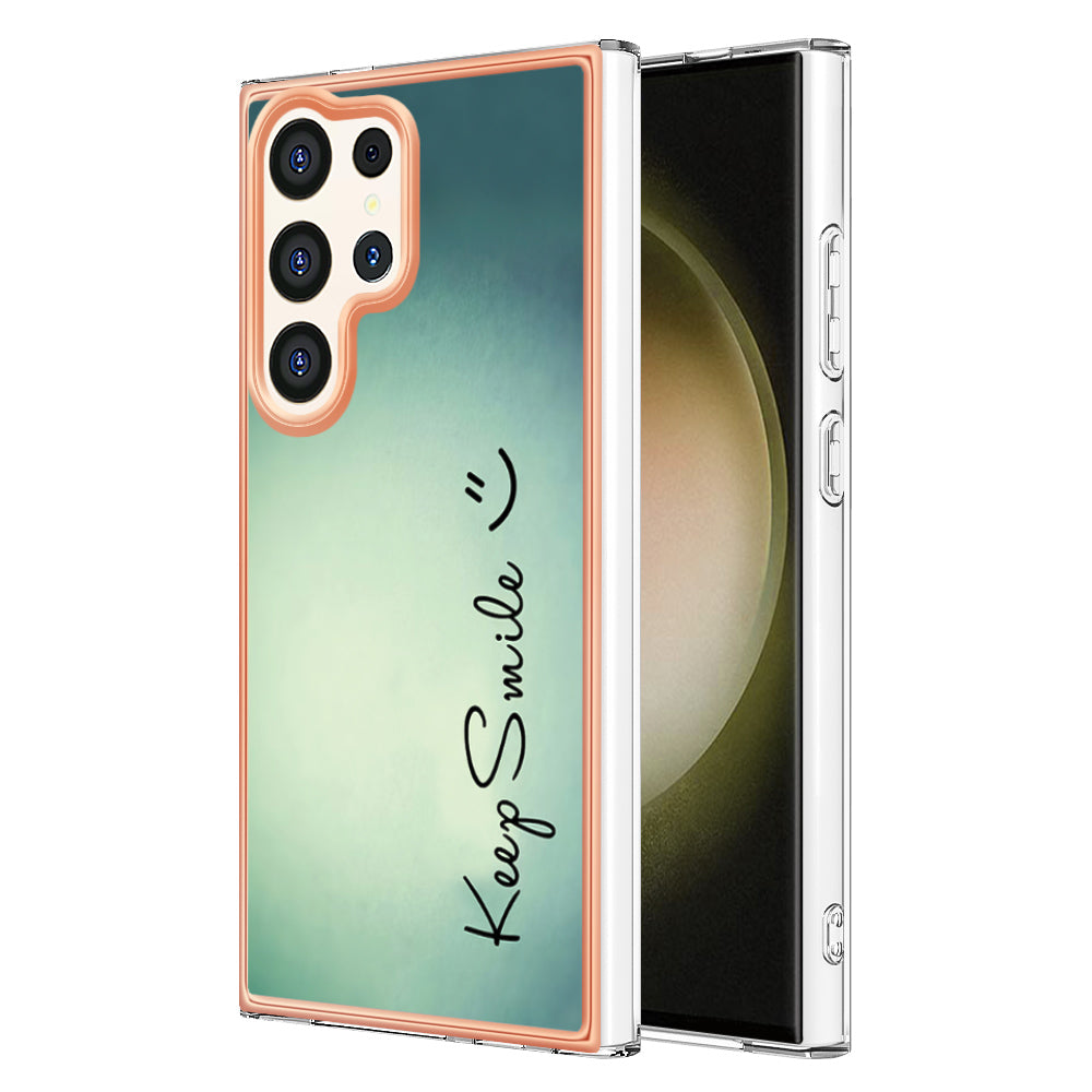 YB IMD Series-19 Style-D For Samsung Galaxy S24 Ultra Phone Case Electroplating Edge 2.0mm TPU Cover - Keep Smile