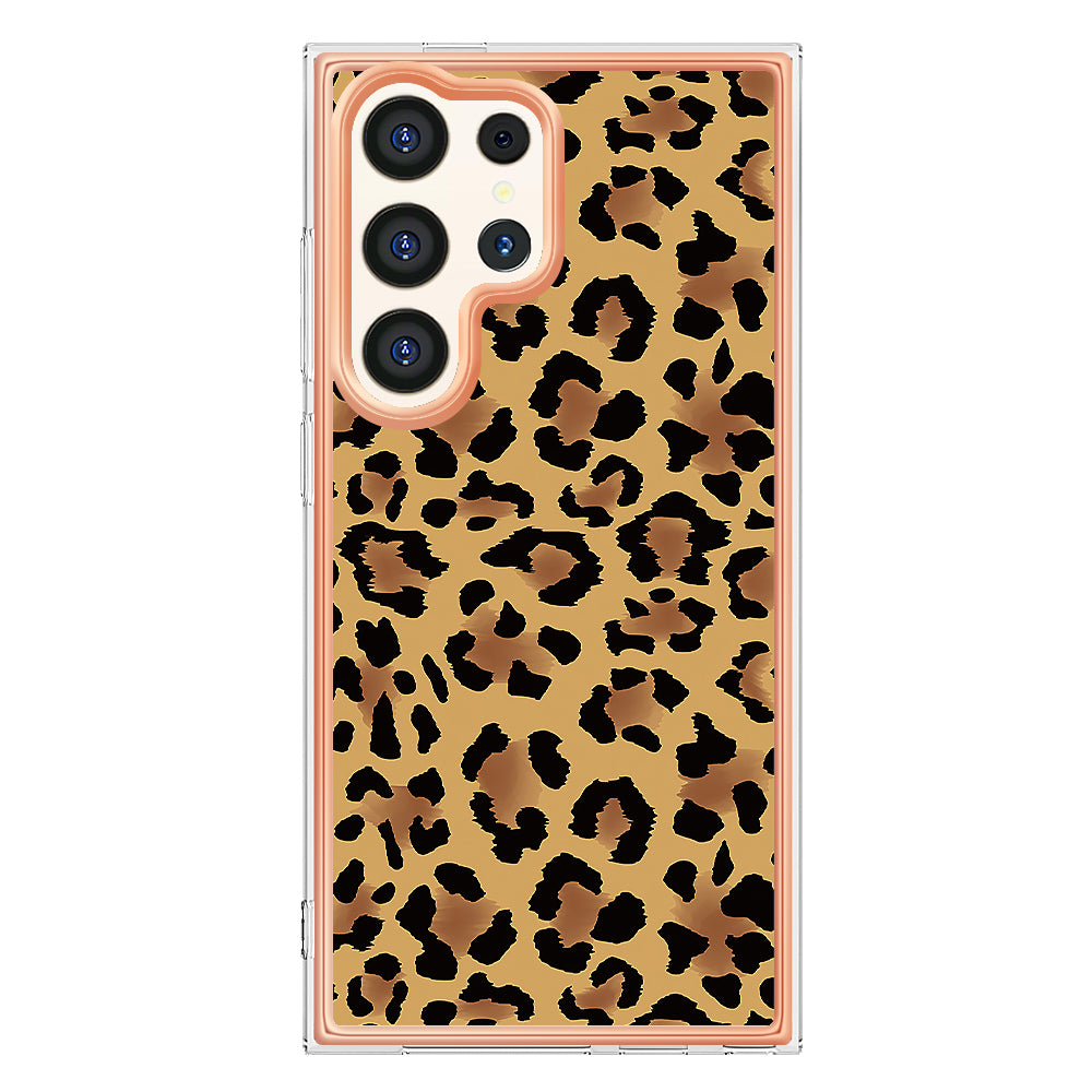 YB IMD Series-19 Style-D For Samsung Galaxy S24 Ultra Phone Case Electroplating Edge 2.0mm TPU Cover - Leopard Print