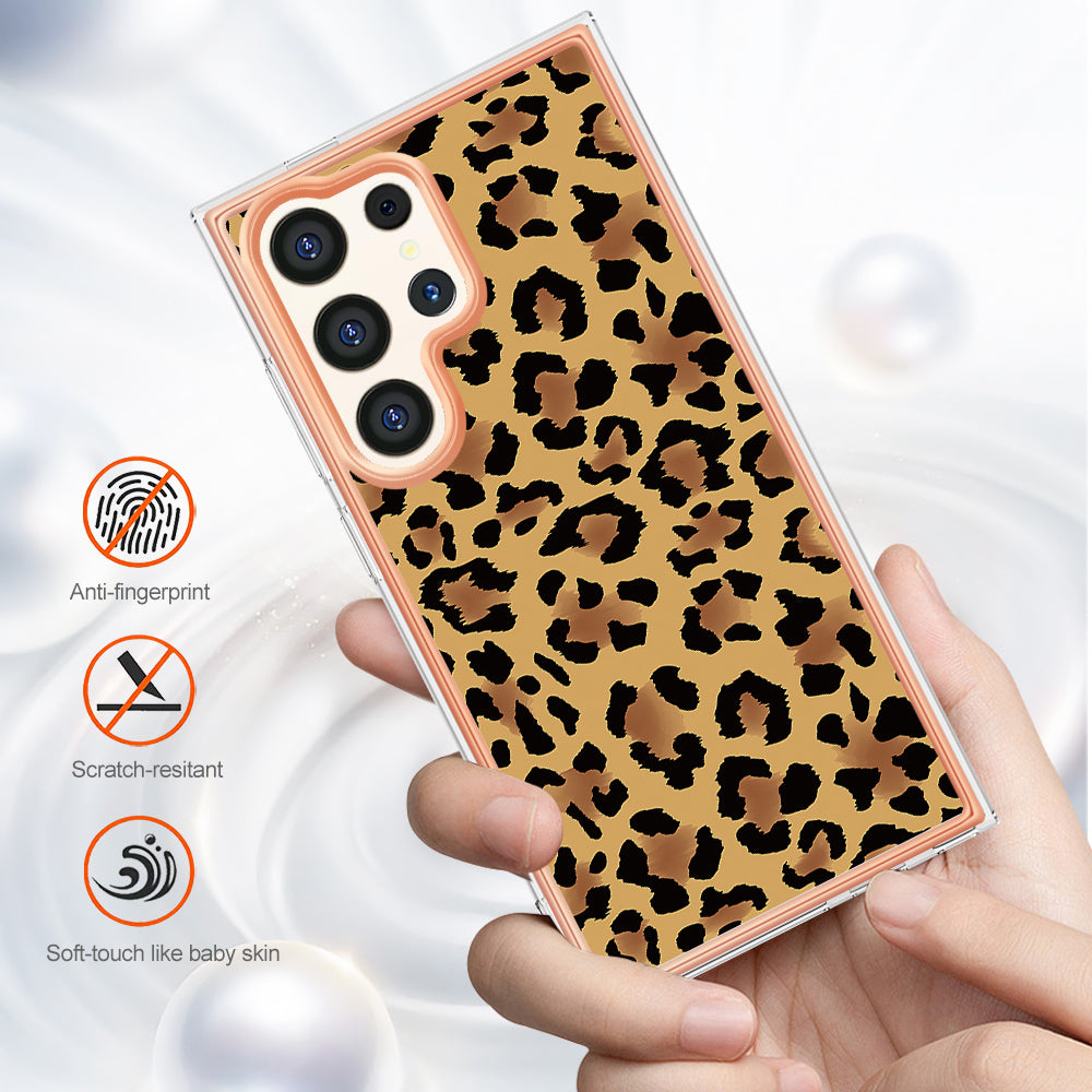 YB IMD Series-19 Style-D For Samsung Galaxy S24 Ultra Phone Case Electroplating Edge 2.0mm TPU Cover - Leopard Print