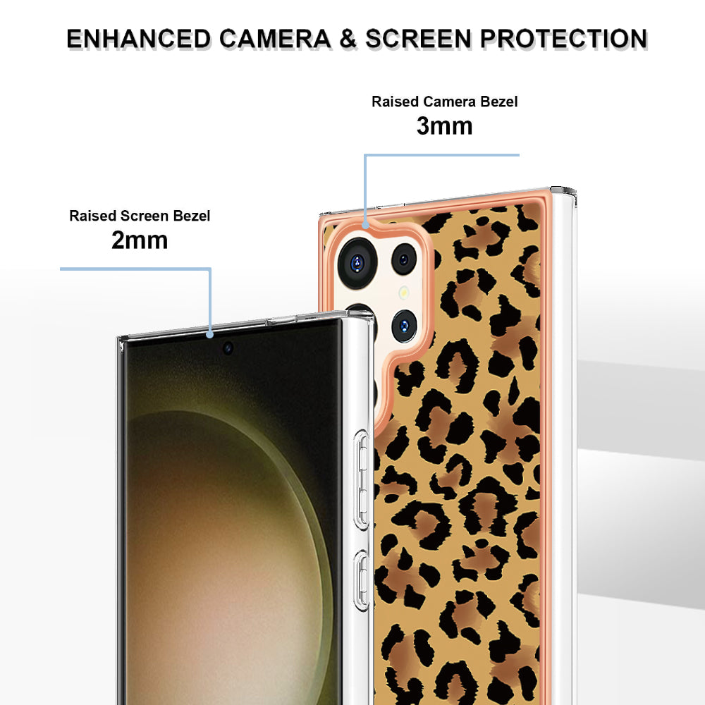 YB IMD Series-19 Style-D For Samsung Galaxy S24 Ultra Phone Case Electroplating Edge 2.0mm TPU Cover - Leopard Print