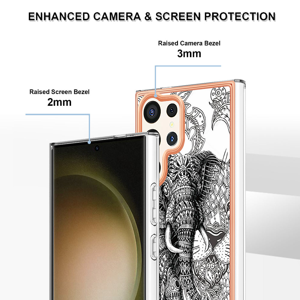 YB IMD Series-19 Style-D For Samsung Galaxy S24 Ultra Phone Case Electroplating Edge 2.0mm TPU Cover - Totem Elephant