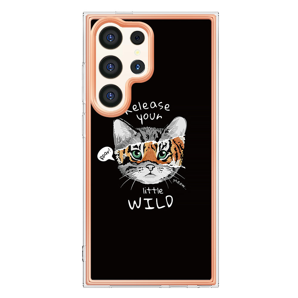 YB IMD Series-19 Style-D For Samsung Galaxy S24 Ultra Phone Case Electroplating Edge 2.0mm TPU Cover - Cat / Tiger