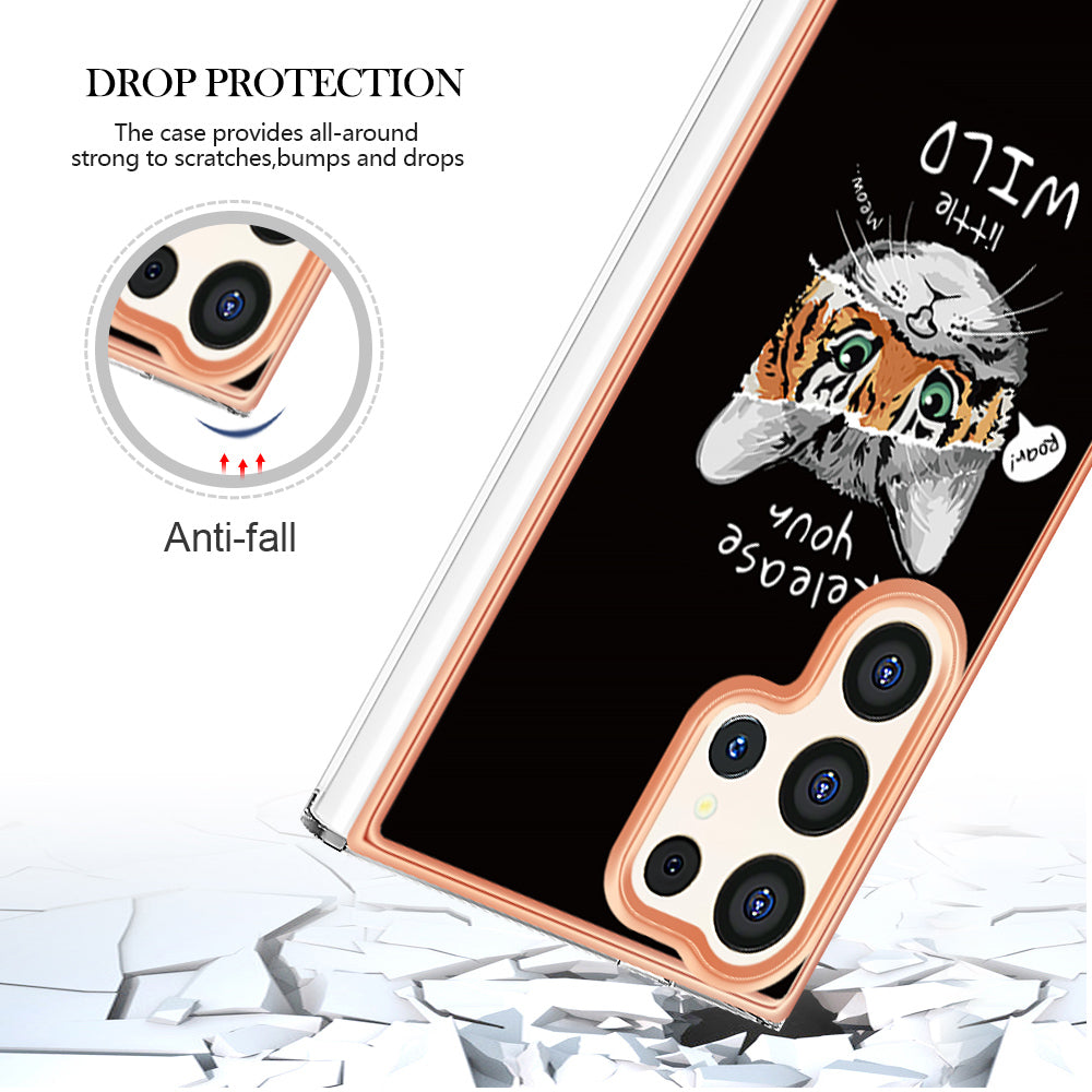 YB IMD Series-19 Style-D For Samsung Galaxy S24 Ultra Phone Case Electroplating Edge 2.0mm TPU Cover - Cat / Tiger
