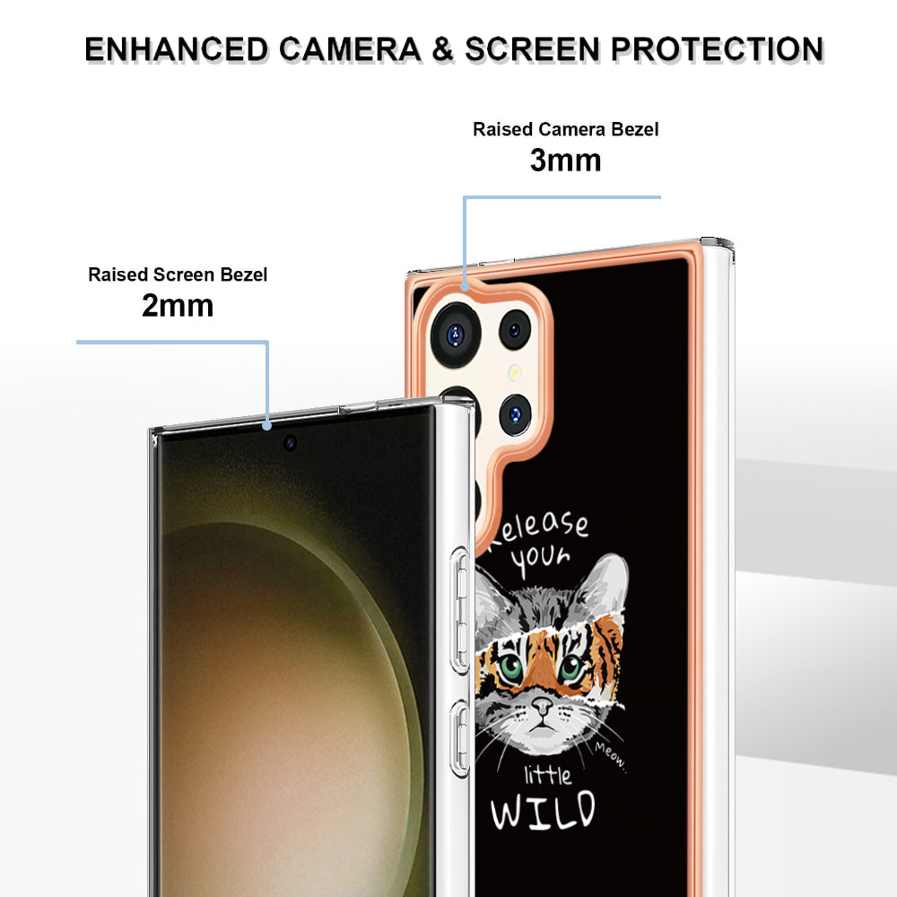 YB IMD Series-19 Style-D For Samsung Galaxy S24 Ultra Phone Case Electroplating Edge 2.0mm TPU Cover - Cat / Tiger