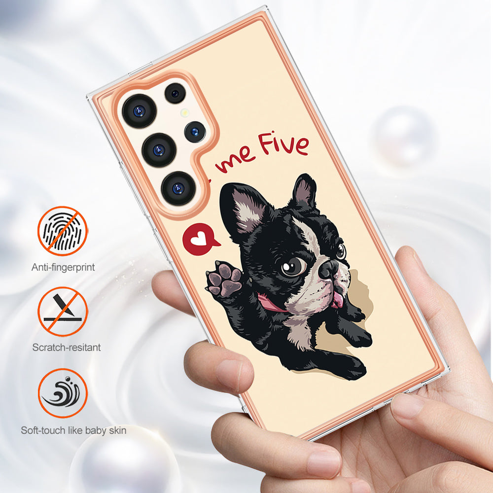 YB IMD Series-19 Style-D For Samsung Galaxy S24 Ultra Phone Case Electroplating Edge 2.0mm TPU Cover - Dog