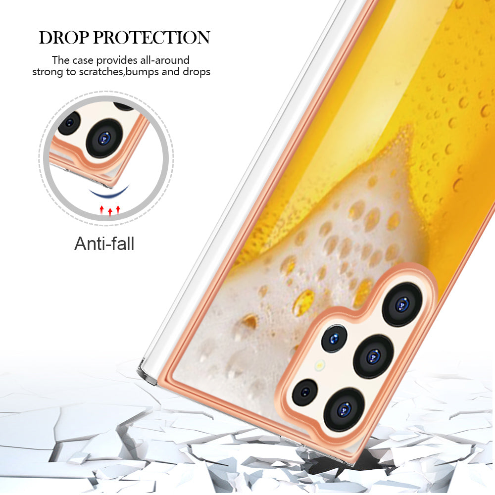 YB IMD Series-19 Style-D For Samsung Galaxy S24 Ultra Phone Case Electroplating Edge 2.0mm TPU Cover - Beer
