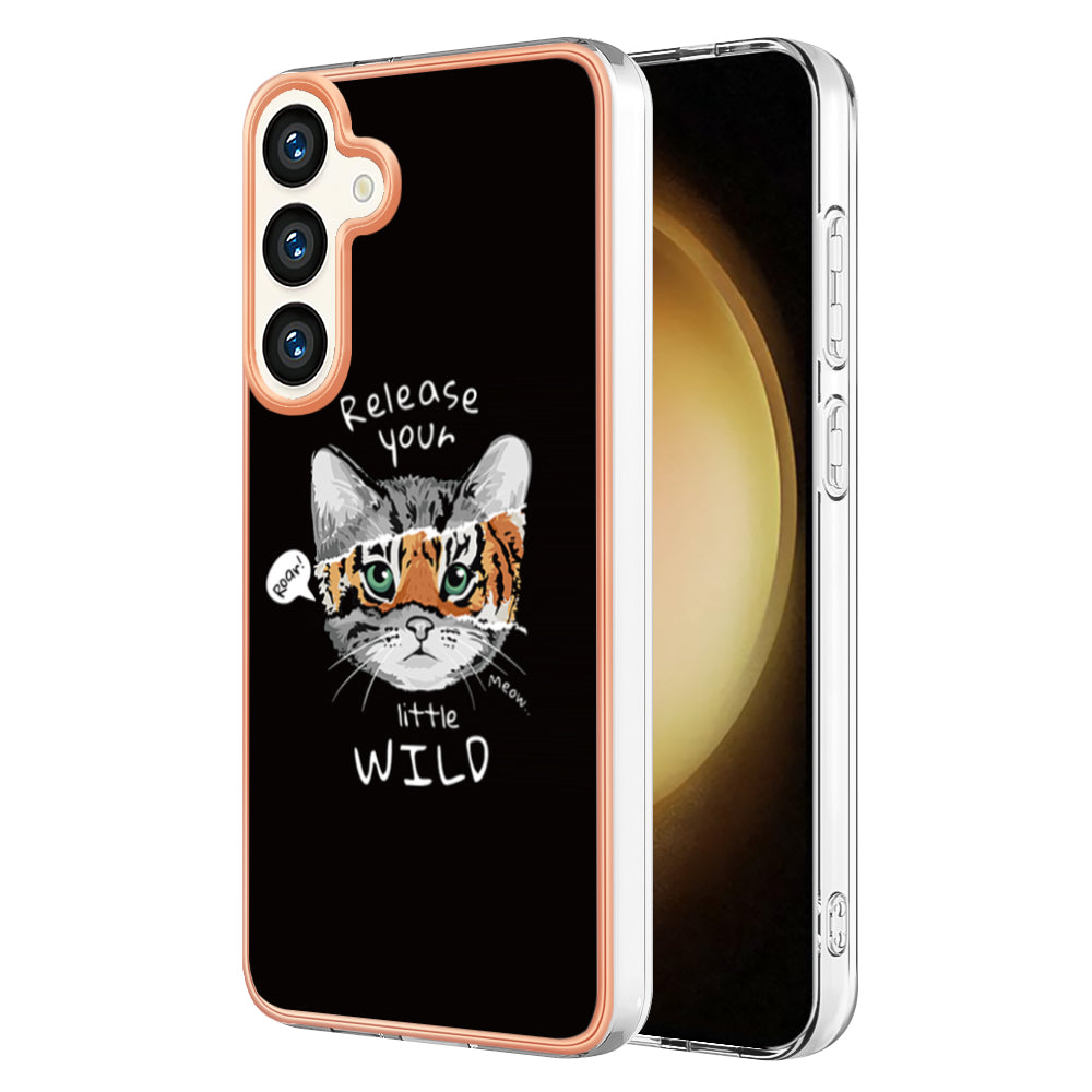 YB IMD Series-19 Style-D For Samsung Galaxy S24+ Plating Cover 2.0mm TPU Soft Phone Case - Cat / Tiger