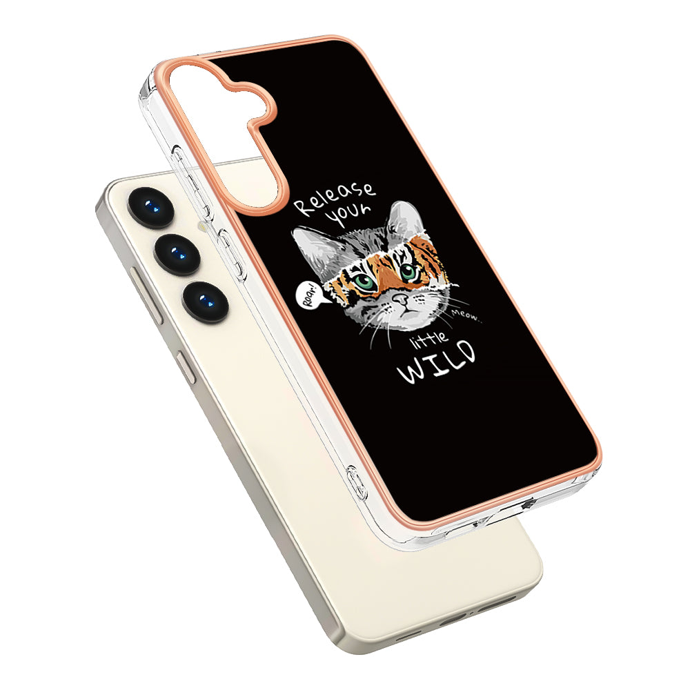 YB IMD Series-19 Style-D For Samsung Galaxy S24+ Plating Cover 2.0mm TPU Soft Phone Case - Cat / Tiger