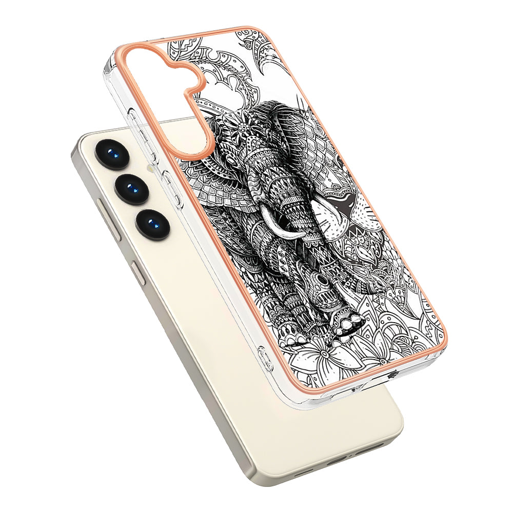 YB IMD Series-19 Style-D For Samsung Galaxy S24+ Plating Cover 2.0mm TPU Soft Phone Case - Totem Elephant