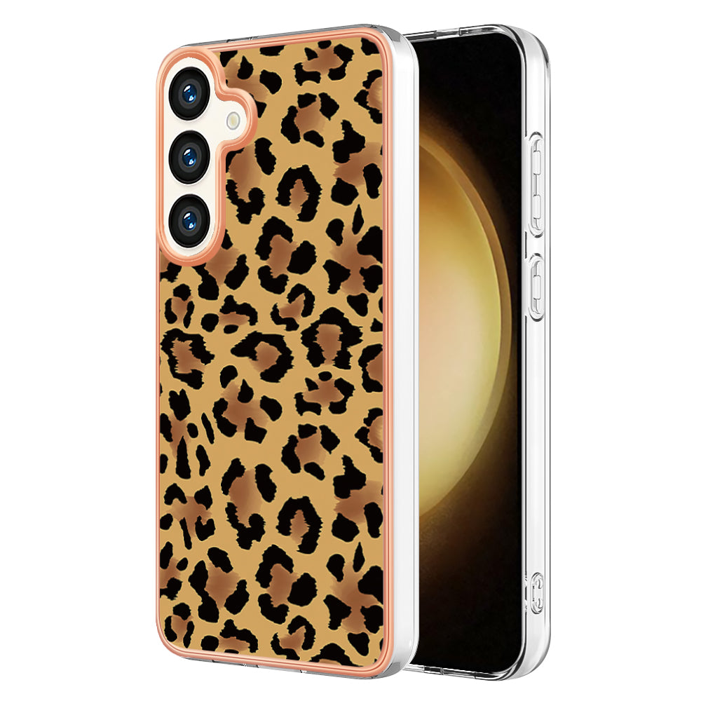 YB IMD Series-19 Style-D For Samsung Galaxy S24+ Plating Cover 2.0mm TPU Soft Phone Case - Leopard Print