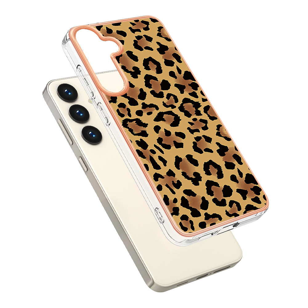 YB IMD Series-19 Style-D For Samsung Galaxy S24 Phone Case Electroplated Design 2.0mm TPU Cover - Leopard Print