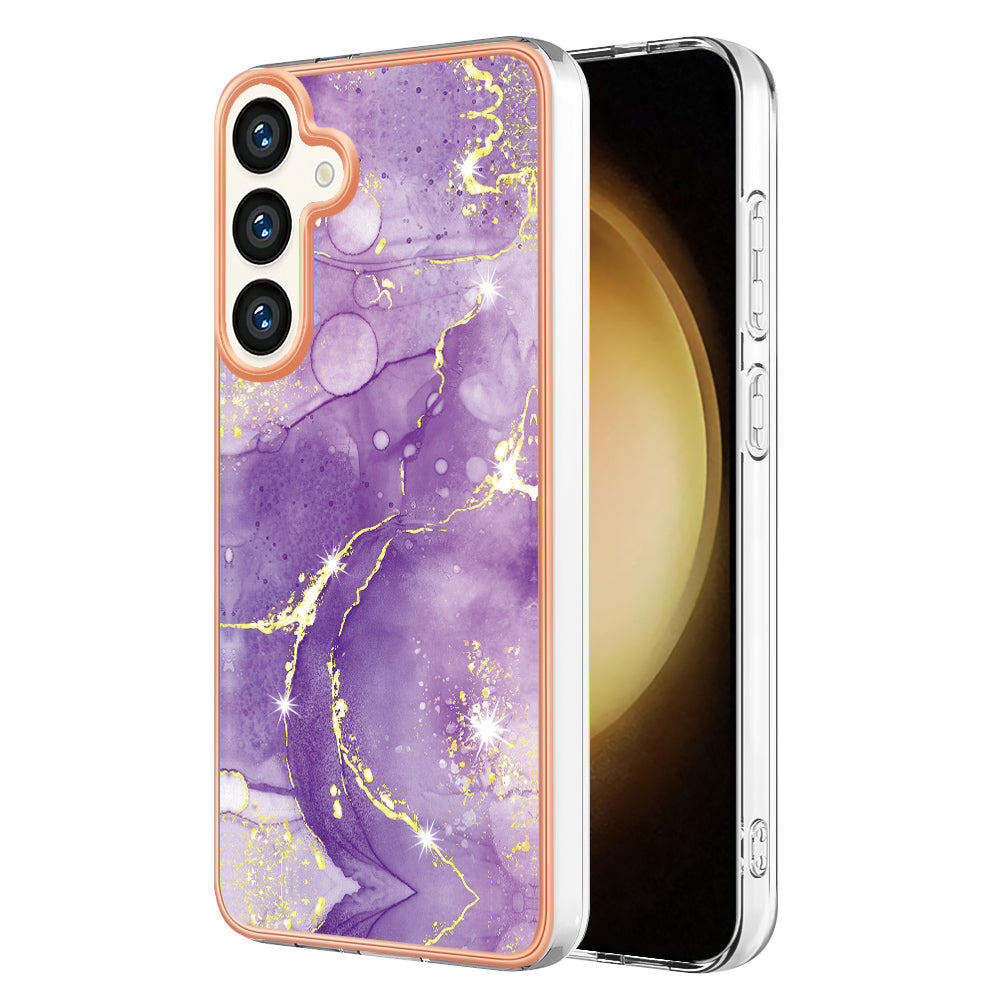 YB IMD Series-2 For Samsung Galaxy S24 Marble Phone Cover Soft TPU Electroplated Case - Purple 002