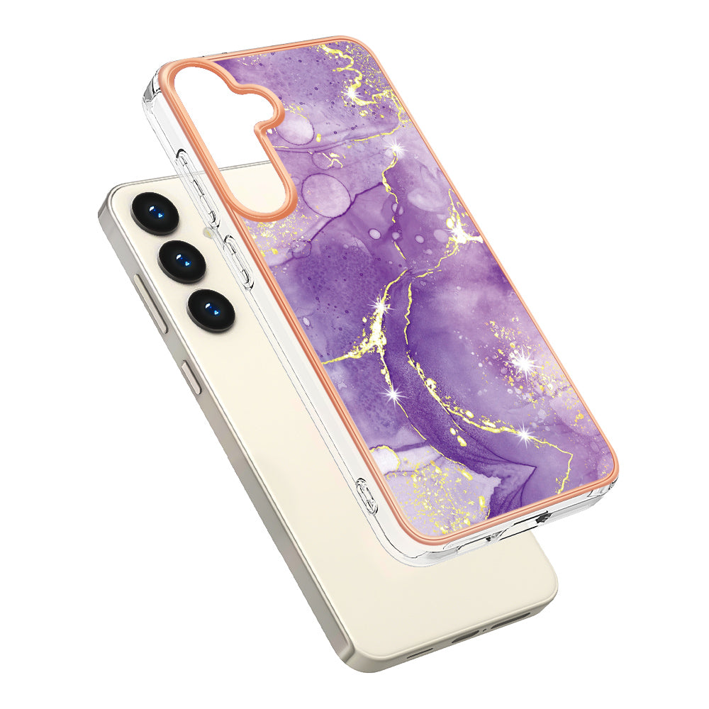 YB IMD Series-2 For Samsung Galaxy S24 Marble Phone Cover Soft TPU Electroplated Case - Purple 002